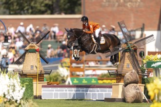 Sanne Thijssen of the Netherlands, riding Cupcake Z, competes in the first round of the 2025 BMO