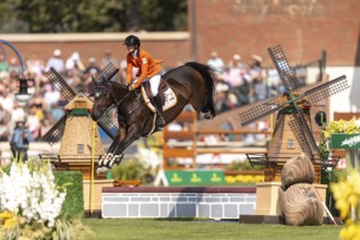 Sanne Thijssen of the Netherlands, riding Cupcake Z, competes in the first round of the 2025 BMO