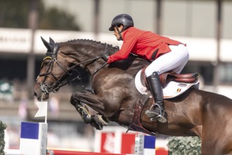 Olivier Philippaerts of Belgium, riding Dixie Moon, competes in the first round of the 2025 BMO