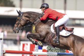 Olivier Philippaerts of Belgium, riding Dixie Moon, competes in the first round of the 2025 BMO