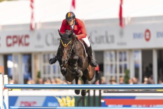 Olivier Philippaerts of Belgium, riding Dixie Moon, competes in the first round of the 2025 BMO