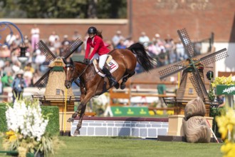 Alessandra Reich of Austria, riding Oeli R, competes in the first round of the 2025 BMO Nations Cup