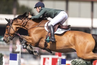Tom Wachman of Ireland, riding Tabasco De Toxandria Z, competes in the first round of the 2025 BMO