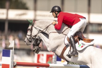 Eugenio Garza Perez of Mexico, riding Contago, competes in the first round of the 2025 BMO Nations