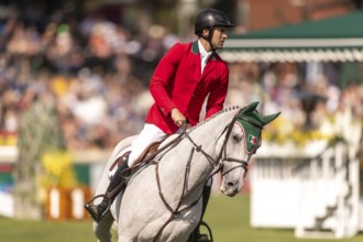 Eugenio Garza Perez of Mexico, riding Contago, competes in the first round of the 2025 BMO Nations