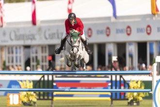 Eugenio Garza Perez of Mexico, riding Contago, competes in the first round of the 2025 BMO Nations