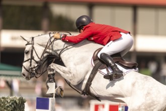 Aaron Vale of the USA, riding Styles, competes in the first round of the 2025 BMO Nations Cup