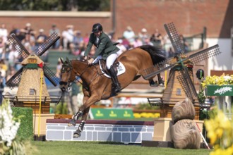 Jordan Coyle of Ireland, riding Chaccolino, competes in the first round of the 2025 BMO Nations Cup
