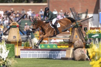 Jordan Coyle of Ireland, riding Chaccolino, competes in the first round of the 2025 BMO Nations Cup