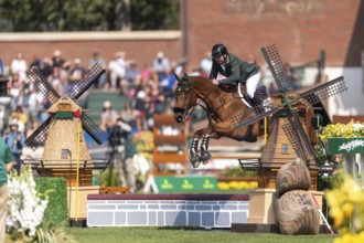 Jordan Coyle of Ireland, riding Chaccolino, competes in the first round of the 2025 BMO Nations Cup