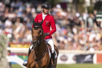 Daniel Deusser of Germany, riding Ganster VH Noddevelt, competes in the first round of the 2025 BMO