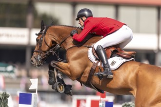 Daniel Deusser of Germany, riding Ganster VH Noddevelt, competes in the first round of the 2025 BMO