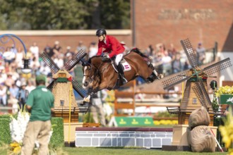 Max Kuhner of Austria, riding Count on Me, competes in the first round of the 2025 BMO Nations Cup