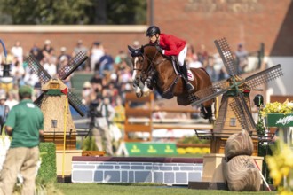 Max Kuhner of Austria, riding Count on Me, competes in the first round of the 2025 BMO Nations Cup