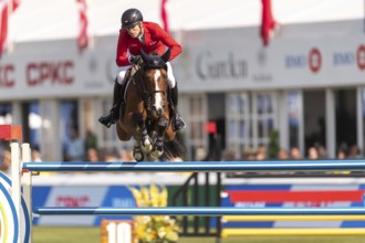Max Kuhner of Austria, riding Count on Me, competes in the first round of the 2025 BMO Nations Cup
