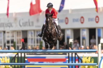 Erynn Ballard of Canada, riding Dior, competes in the first round of the 2025 BMO Nations Cup