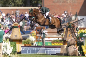 Bertram Allen of Ireland, riding Qonquest De Rigo, competes in the first round of the 2025 BMO