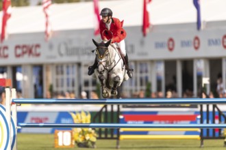 Roy Van Beek of Belgium, riding Cavoiro-H Old, competes in the first round of the 2025 BMO Nations