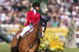 Elena Haas of the USA, riding Claude, competes in the first round of the 2025 BMO Nations Cup