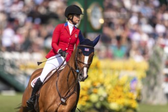 Elena Haas of the USA, riding Claude, competes in the first round of the 2025 BMO Nations Cup