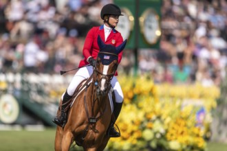 Elena Haas of the USA, riding Claude, competes in the first round of the 2025 BMO Nations Cup