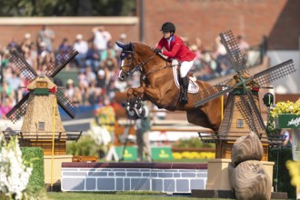 Elena Haas of the USA, riding Claude, competes in the first round of the 2025 BMO Nations Cup