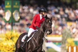 Erynn Ballard of Canada, riding Dior, competes in the first round of the 2025 BMO Nations Cup