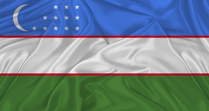 Flag of Uzbekistan with cloth texture. Close up of Uzbekistan flag waving