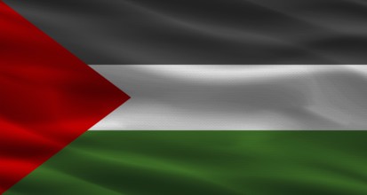 Palestine flag with fabric texture. Realistic flag of Palestine waving