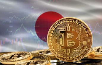 Investors in cryptocurrency and Blockchain Technology in Japan, Concept. Bitcoin with Japan flag in