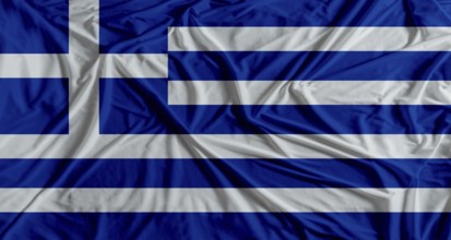 Greek flag with fabric texture background. National flag of Greece