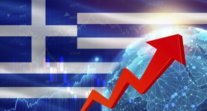 Global financial growth with Greece flag. Financial growth with Greece flag on economic background