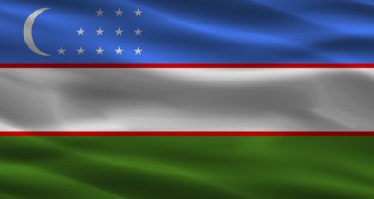 Uzbekistan flag with fabric texture. Realistic flag of Uzbekistan waving
