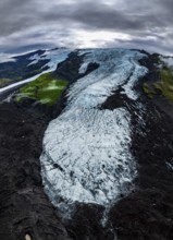 Glacier, clouds, panorama, summer, fog, aerial view, Fjalljökull, Skaftafell, Iceland