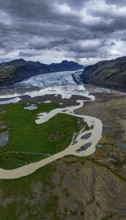 Ice floes, glacier, glacier lake, glacier lagoon, morning light, cloudy mood, panorama, summer,