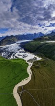 Ice floes, glacier, glacier lake, glacier lagoon, morning light, cloudy mood, panorama, summer,