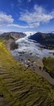 Ice floes, glacier, glacier lake, glacier lagoon, morning light, cloudy mood, panorama, summer,