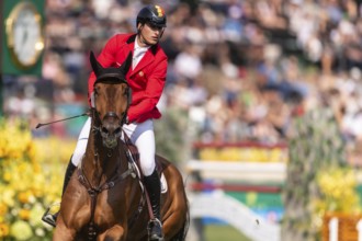 Thibault Philippaerts of Belgium, riding Lyandro, competes in the first round of the 2025 BMO