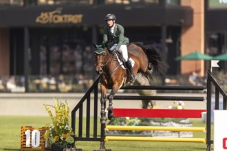 Daniel Coyle of Ireland, riding Legacy, competes in the first round of the 2025 BMO Nations Cup