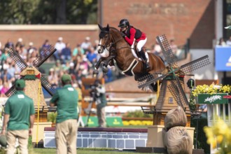 Sophie Hinners of Germany, riding Iron Dames Singclair, competes in the first round of the 2025 BMO