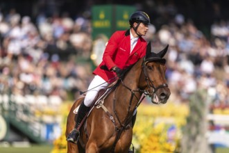 Thibault Philippaerts of Belgium, riding Lyandro, competes in the first round of the 2025 BMO