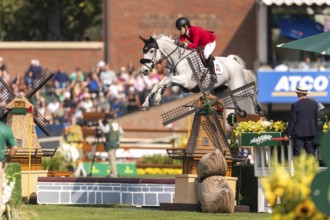 Susan Horn of Canada, riding, Dominka Van De Lucashoeve, competes in the first round of the 2025