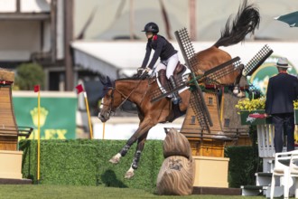 Nina Mallevaey of France, riding Nikka VD Bisschop, competes in the first round of the 2025 BMO
