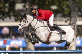 Nicola Philippaerts of Belgium, riding Qnokke de Muze, competes in the first round of the 2025 BMO