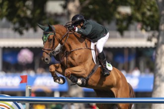 Gabriel De Matos Machado of Brazil, riding Nyles Van de Mottelhoeve, competes in the first round of