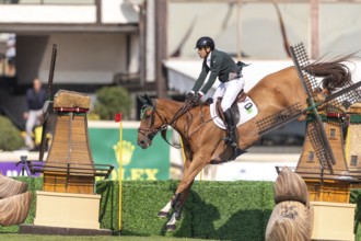 Gabriel De Matos Machado of Brazil, riding Nyles Van de Mottelhoeve, competes in the first round of