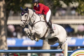 Lillie Keenan of the USA, riding Argan De Beliard, competes in the first round of the 2025 BMO