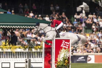 Lillie Keenan of the USA, riding Argan De Beliard, competes in the first round of the 2025 BMO