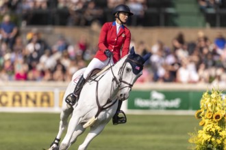 Lillie Keenan of the USA, riding Argan De Beliard, competes in the first round of the 2025 BMO