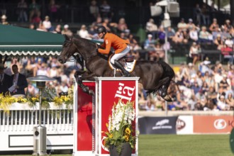 Michael Greeve of the Netherlands, riding Denver, competes in the first round of the 2025 BMO